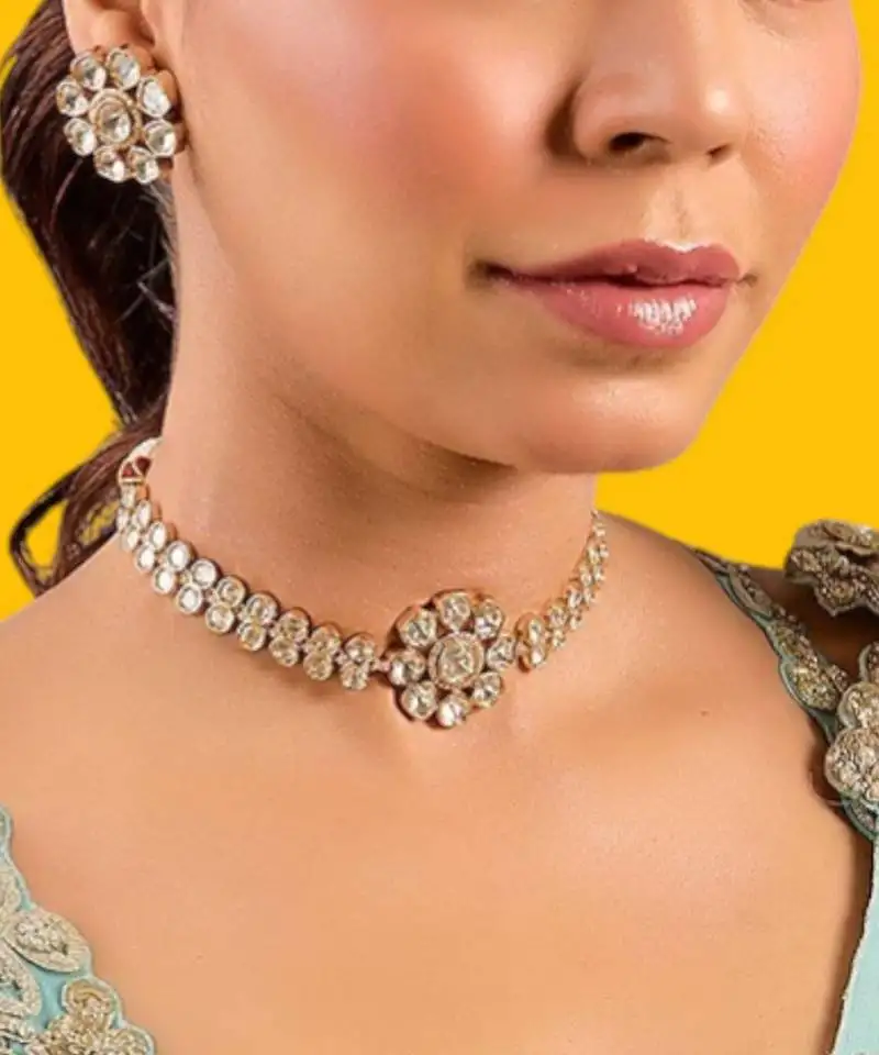Gold plated kundan choker necklace set
