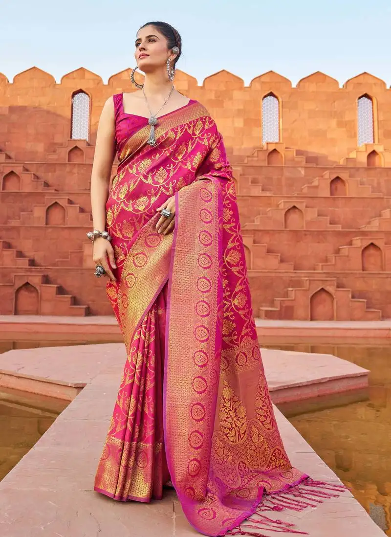 Purple soft silk blend saree with unstitched blouse