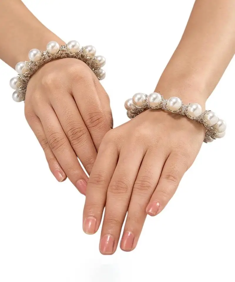 Silver plated pearl kundan bangle