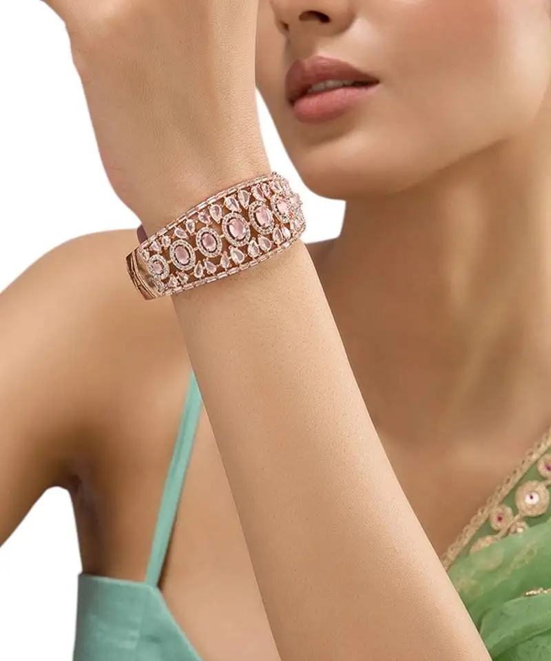 Rose gold plated kundan bangle