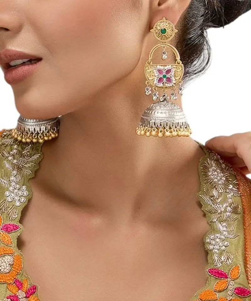Two toned multicolor jhumkas