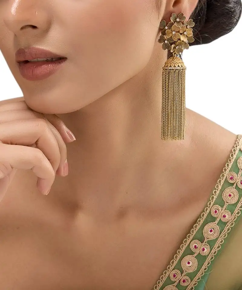 Gold plated kundan tassel earrings