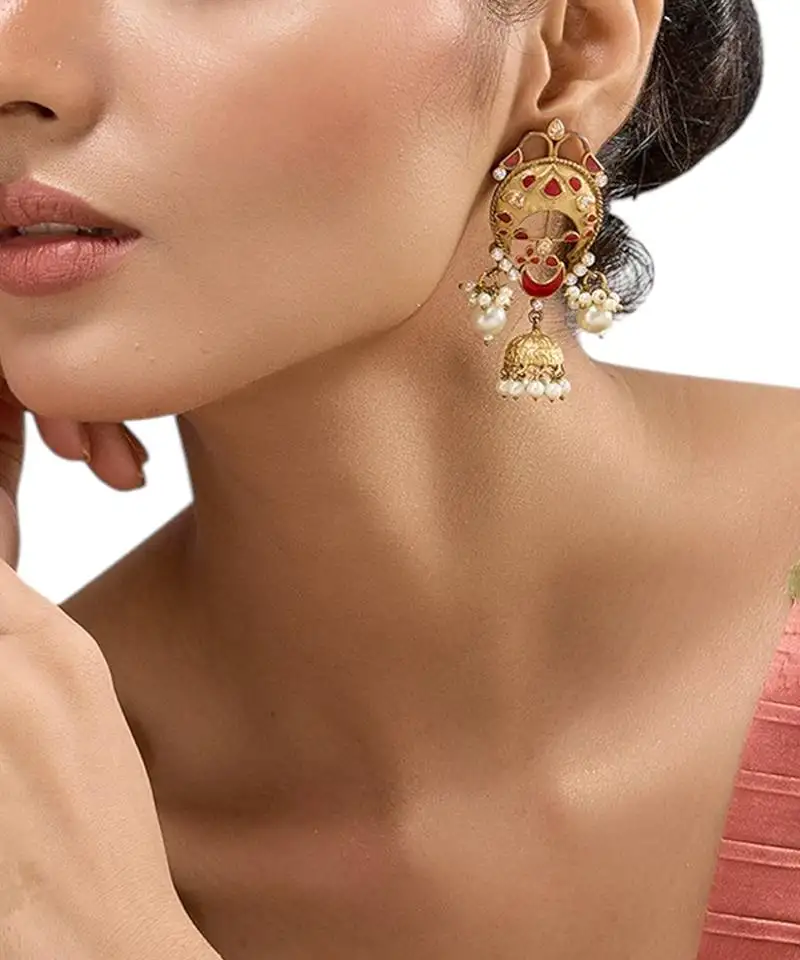Gold plated multicolor kundan dangler earrings