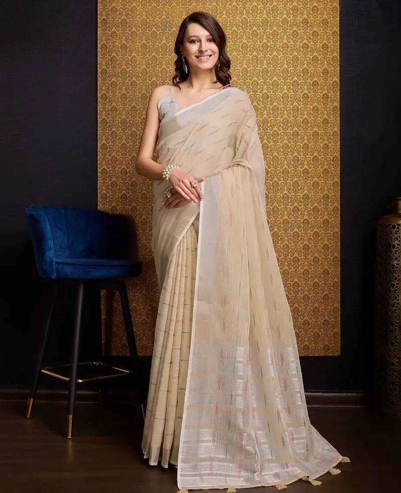 Chiku organza saree with unstitched blouse