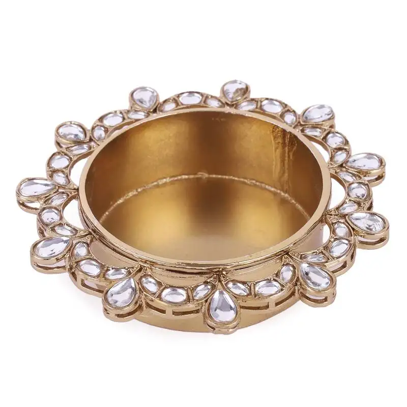 Traditional appealing half moon and oval shape brass gold plated festival decorative deep :: diya