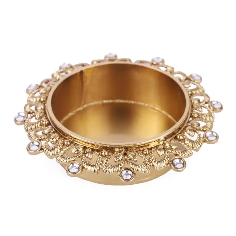 Traditional classy leaf and round shape brass gold plated white stone festival decorative deep :: diya