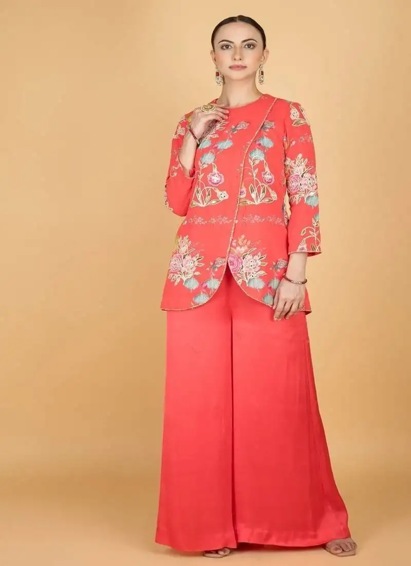 Pink floral printed cotton silk co ord set