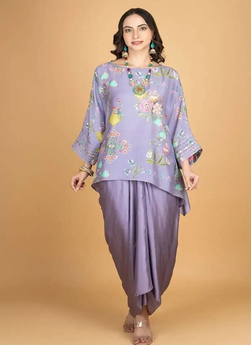 Purple floral printed cotton silk co ord set