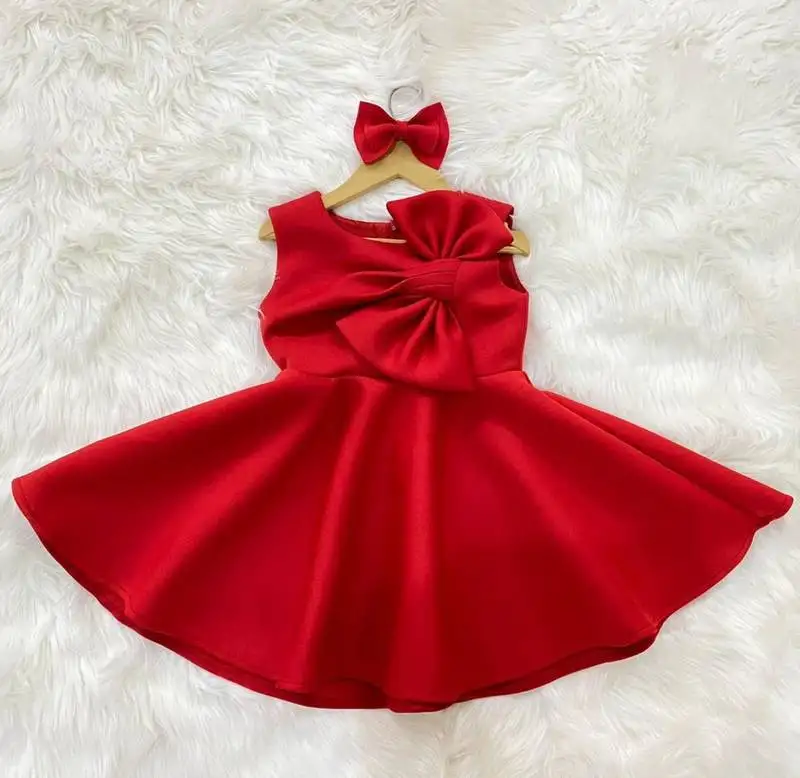 Red plain cotton dress