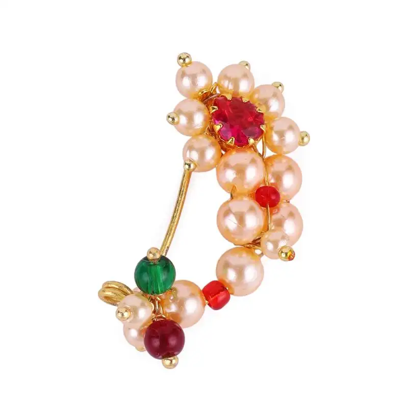 Traditional amazing oval shape gold plated maharashtrian nosepin :: nath without piercing for women and girls
