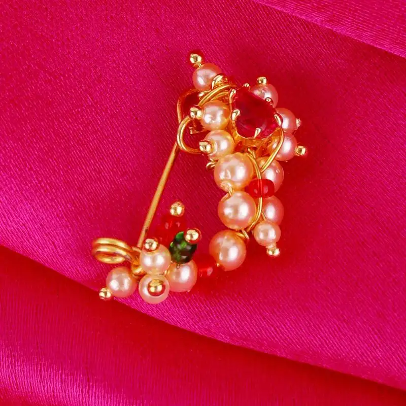 Traditional attractive oval shape gold plated maharashtrian nosepin :: nath without piercing for women and girls
