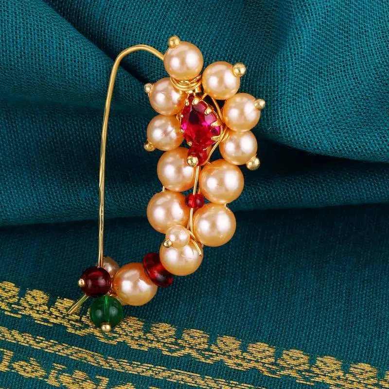 Traditional classy oval shape gold plated maharashtrian nosepin :: nath without piercing for women and girls