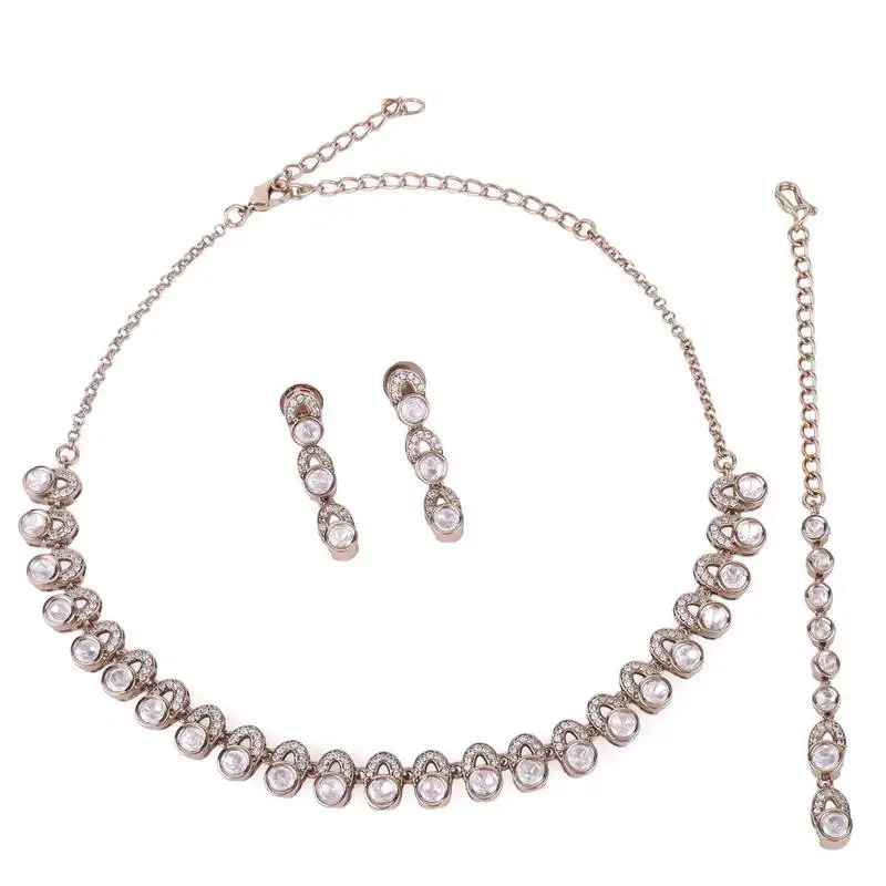 Glimmery round shape cz studded gold plated choker necklace set with maangikka for women and girls