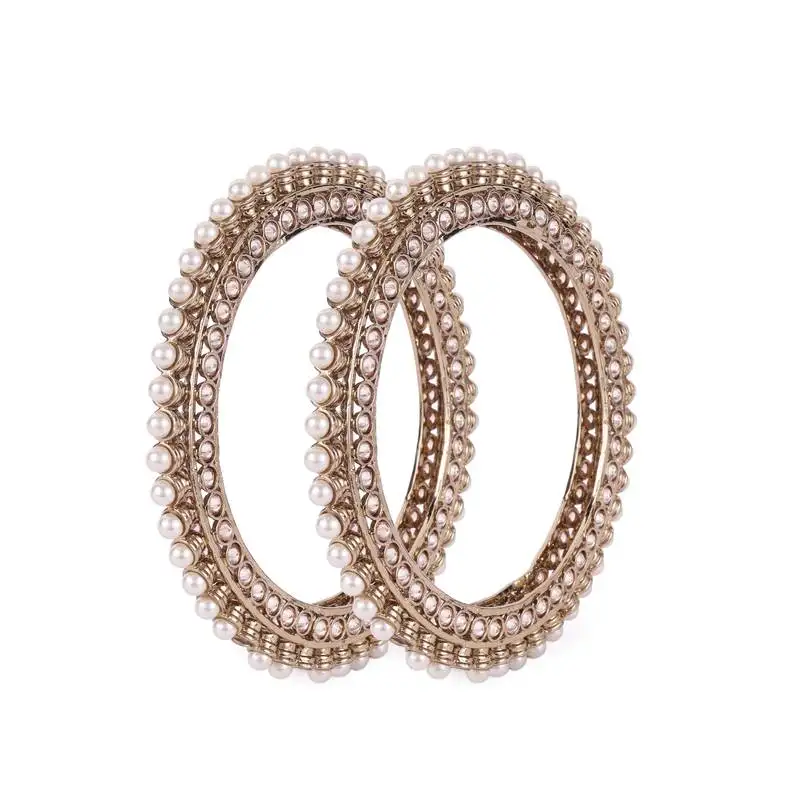 Pretty glimmery round shape gold plated brown stone set of 2 bangles for women