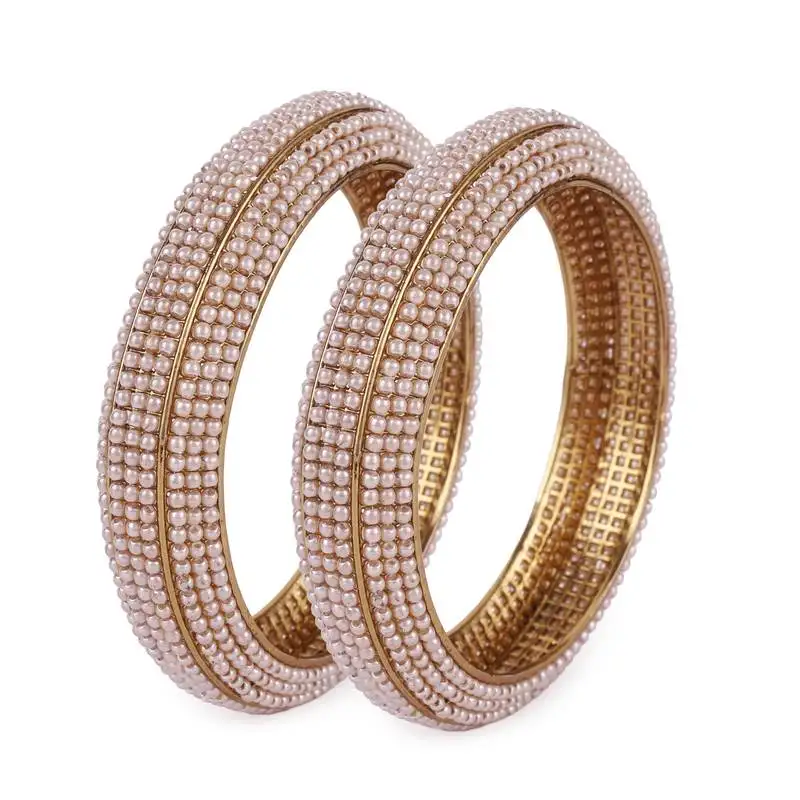 Stylish modish gold plated pearl set of 2 bangles for women