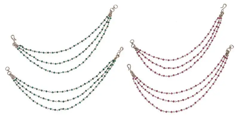 Traditional modish 3 string long chain gold plated combo set of 2 ear-chain(kaanchain) for women