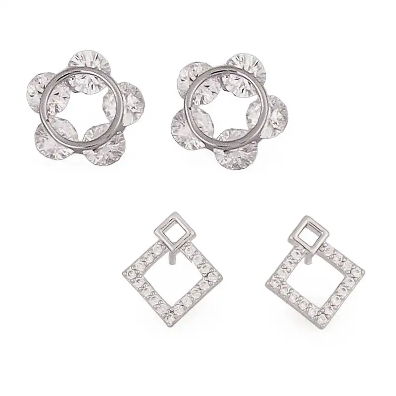 Desirable round shape silver plated combo set of 2 stud earring for women