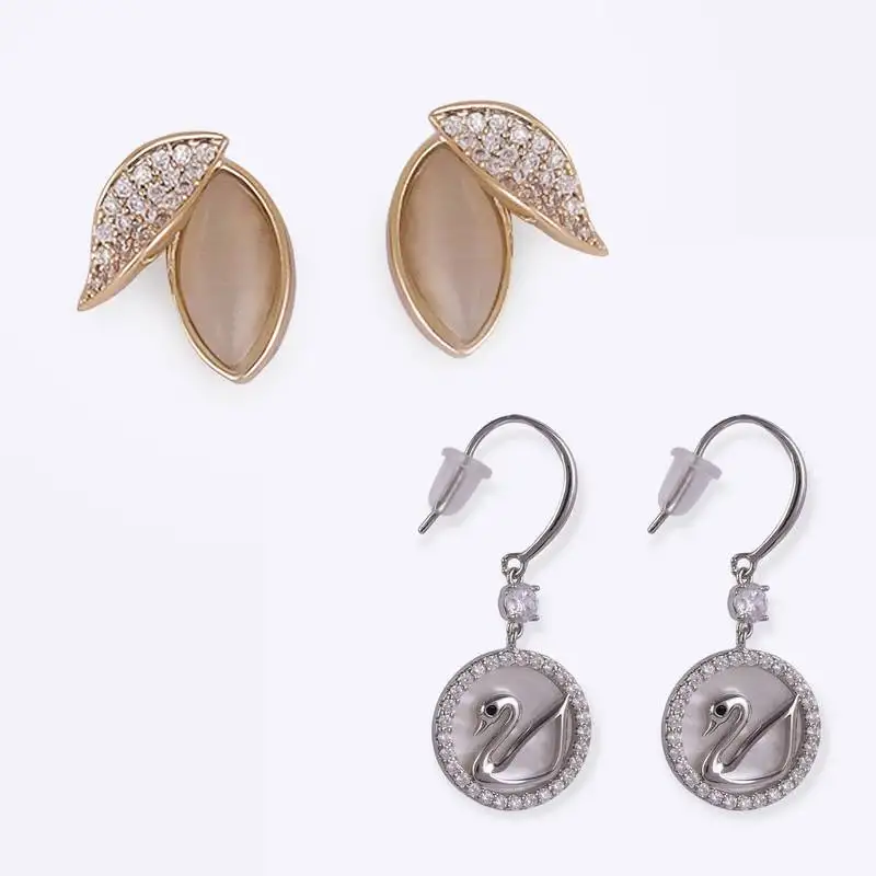 Embedded circle swan silver plated combo set of 2 stud earring for women