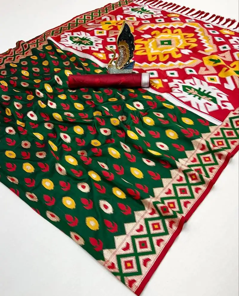 Soft silk saree with zari weawing meenakari rich pallu and unique ikkat border