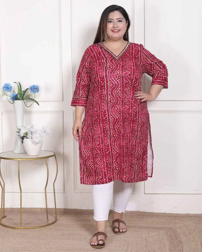 Doriyaan womens plus size bandhej printed rayon kurta magenta