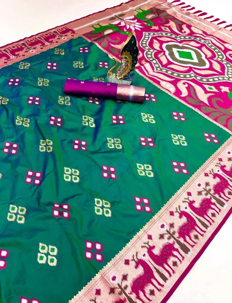 Rama soft saree with zari weawing meenakari rich pallu and unique ikkat border