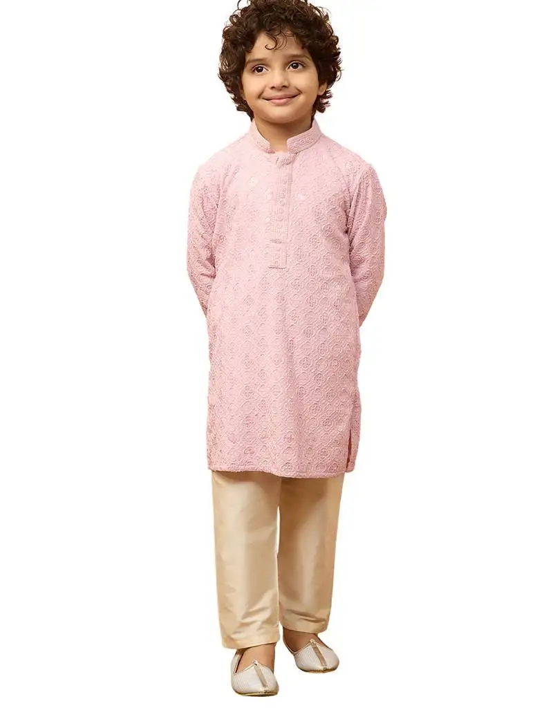 Tween boys onion chikankari kurta pajama set - summer festive wear