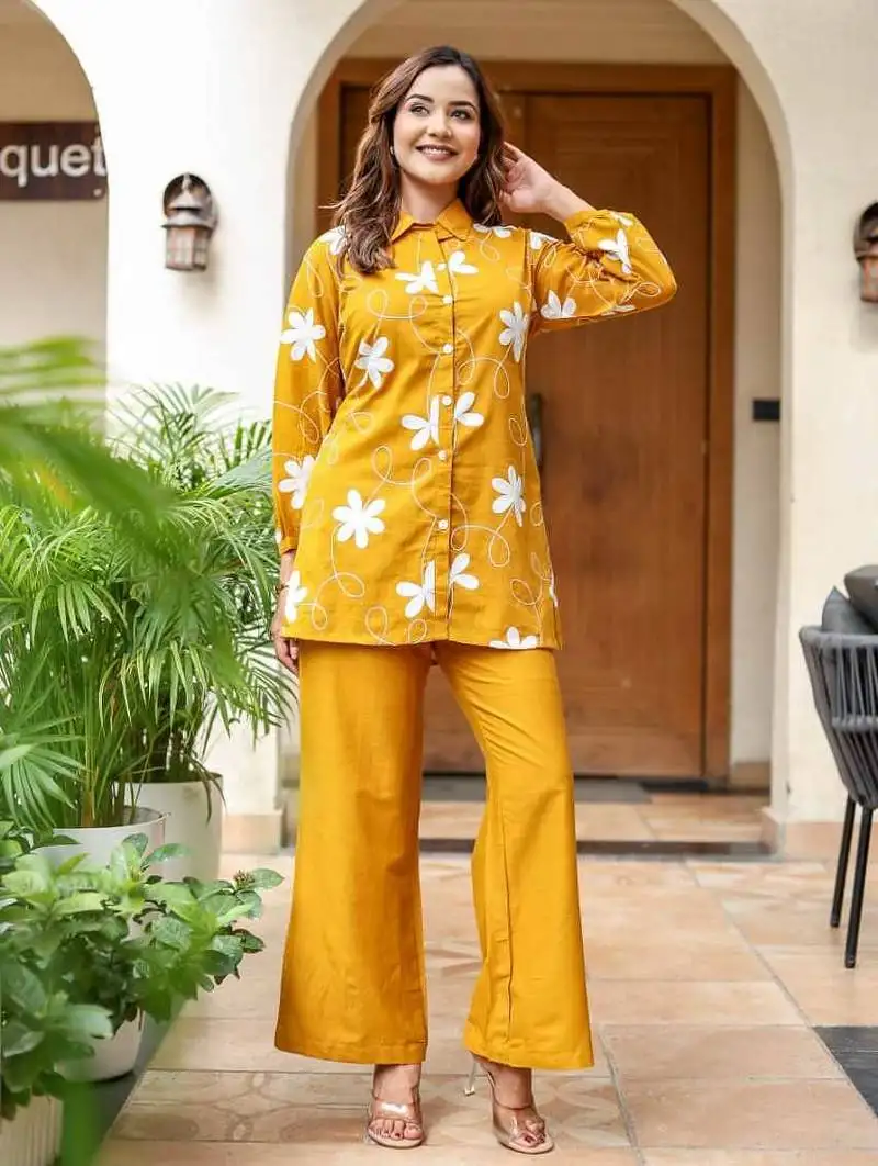 Yellow printed cotton co-ord set