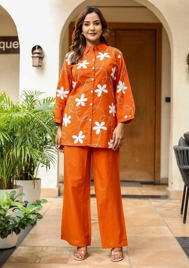 Orange printed cotton co-ord set