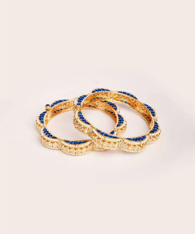 Gold plated blue stone kundan bangles