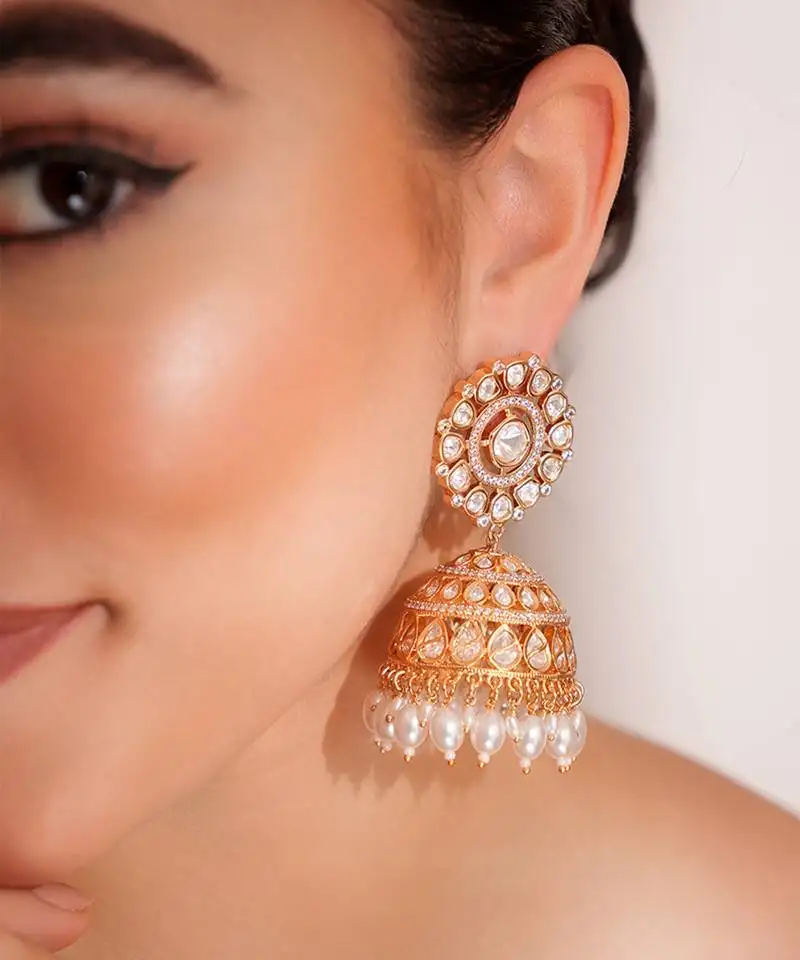 Gold plated kundan jhumkas