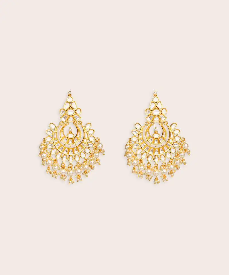 Gold plated kundan chandbali earrings