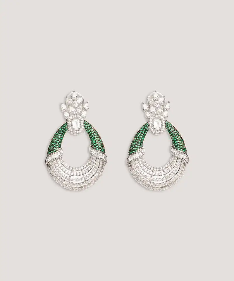 Silevr plated green earrings