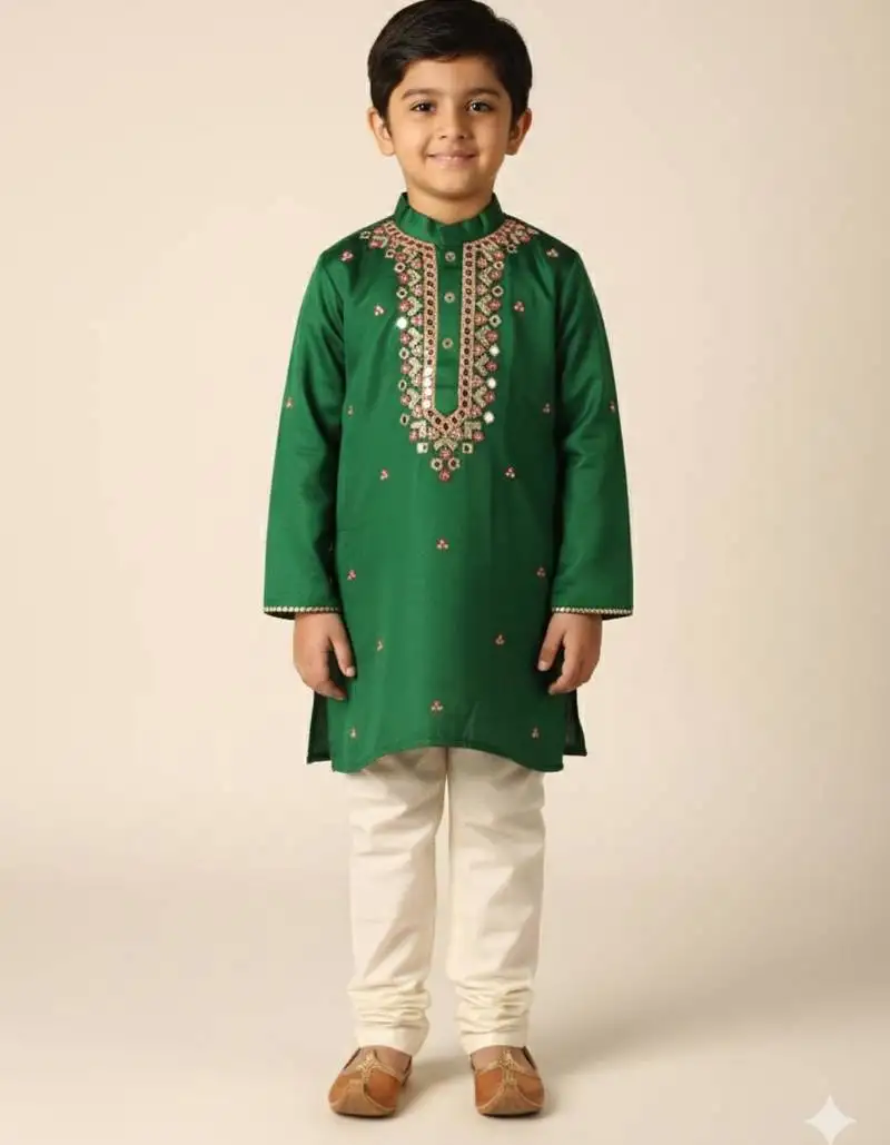 Silk & cotton satin kurta pyjama
