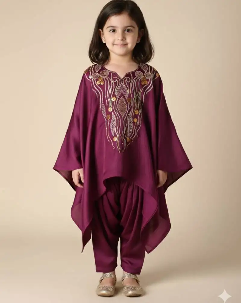 Silk kaftan top & cowl pant