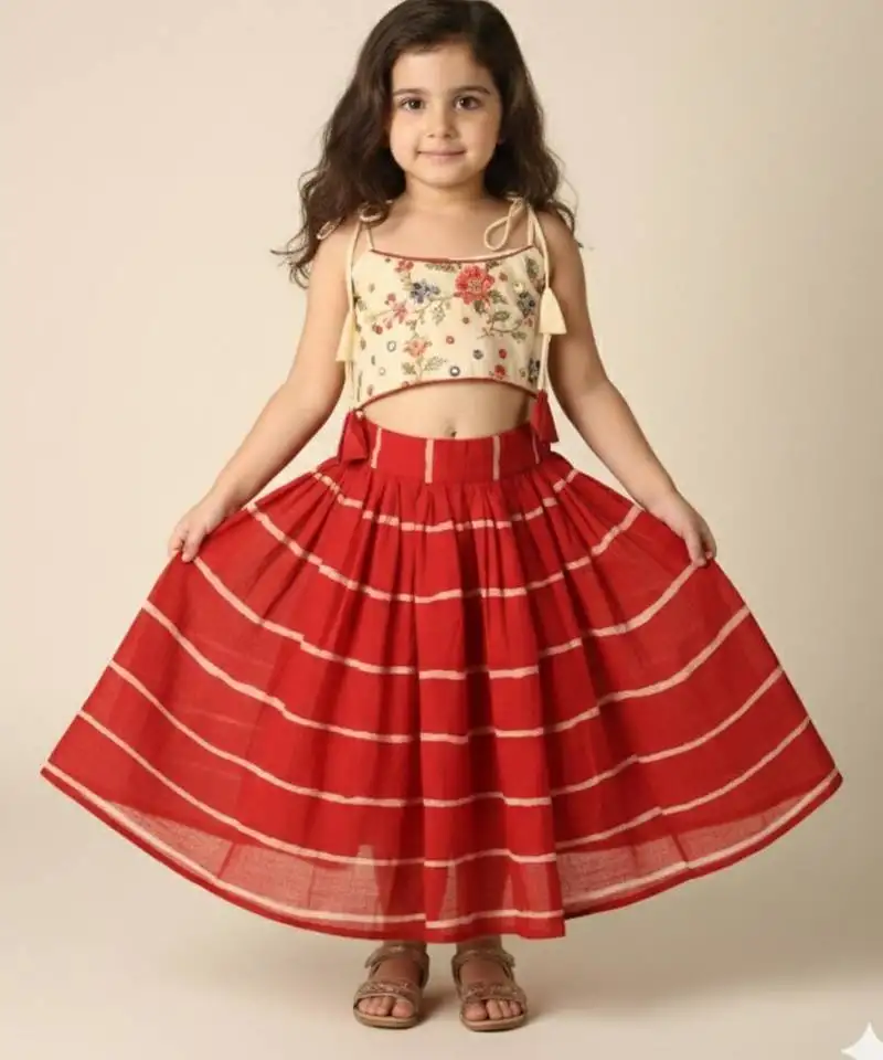 Cotton & mul cotton top & ghaghra