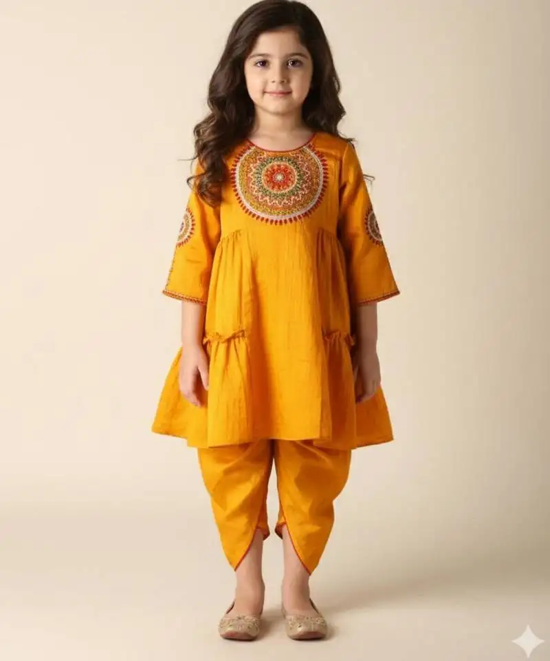 Silk anarkali top with silk dhoti