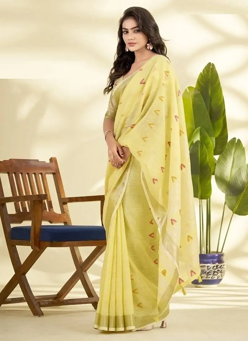 Lemon linen beautiful tussle on pallu casual wear saree