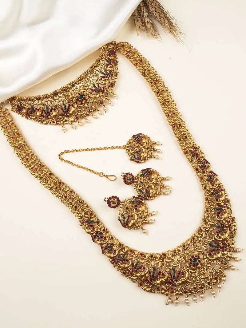 Gold plated flower semibridal necklace set