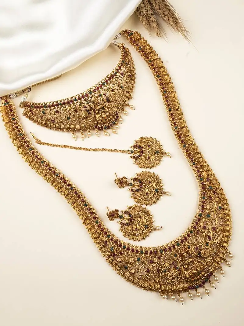 Gold plated laxmi semibridal necklace set