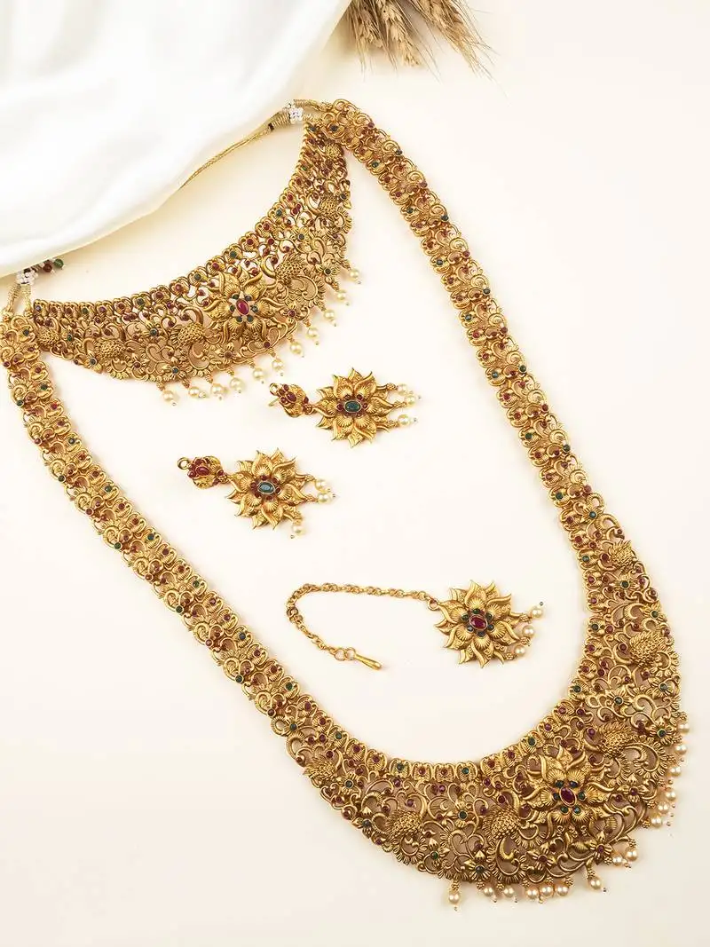 Gold plated temple semibridal necklace set