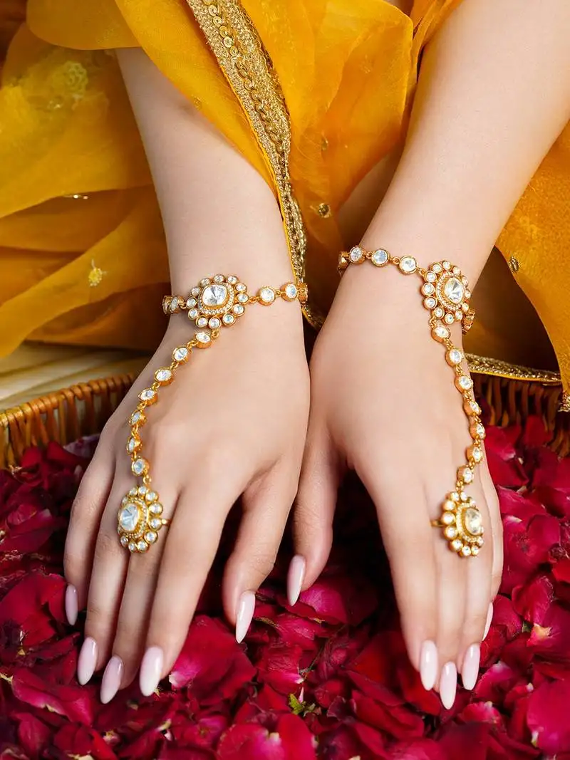 Gold plated kundan haath phool