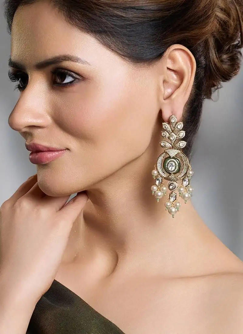 Gold plated kundan pearl earrings