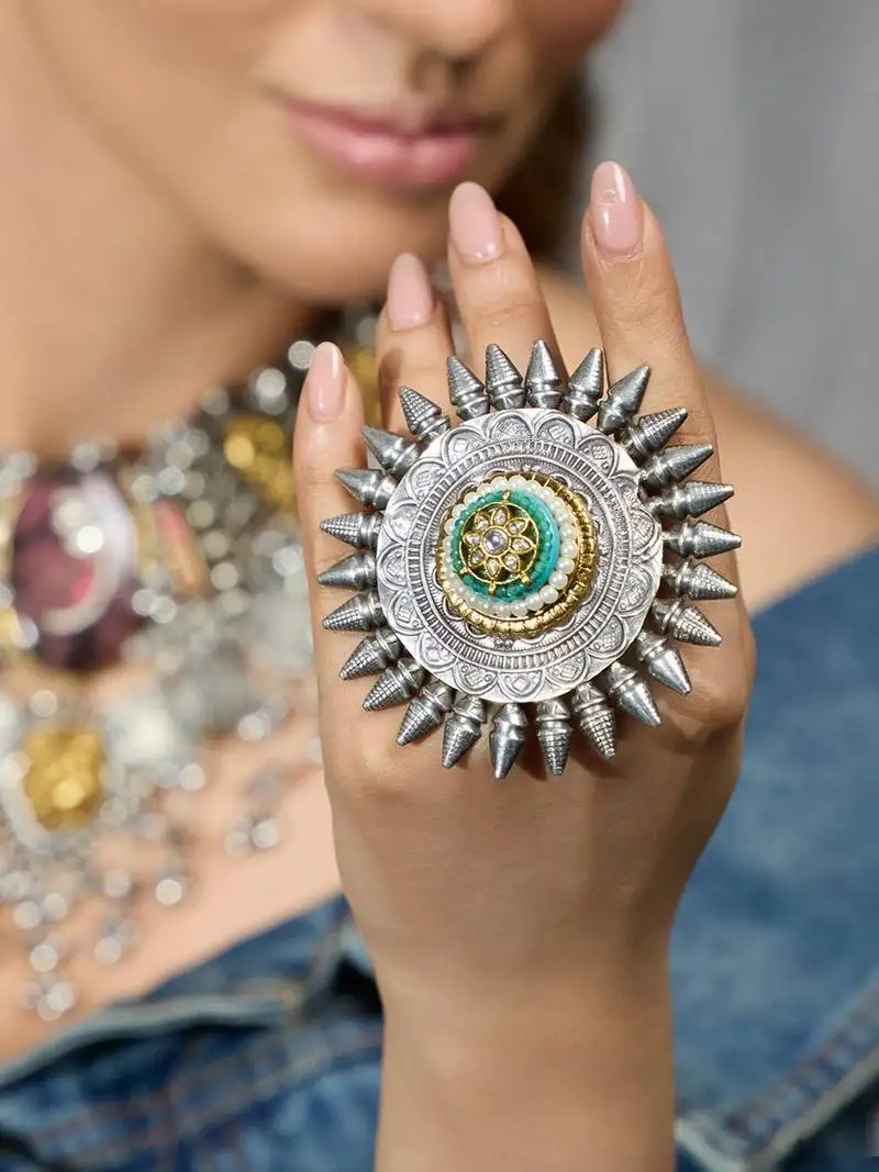 Silver plated oxidized ring