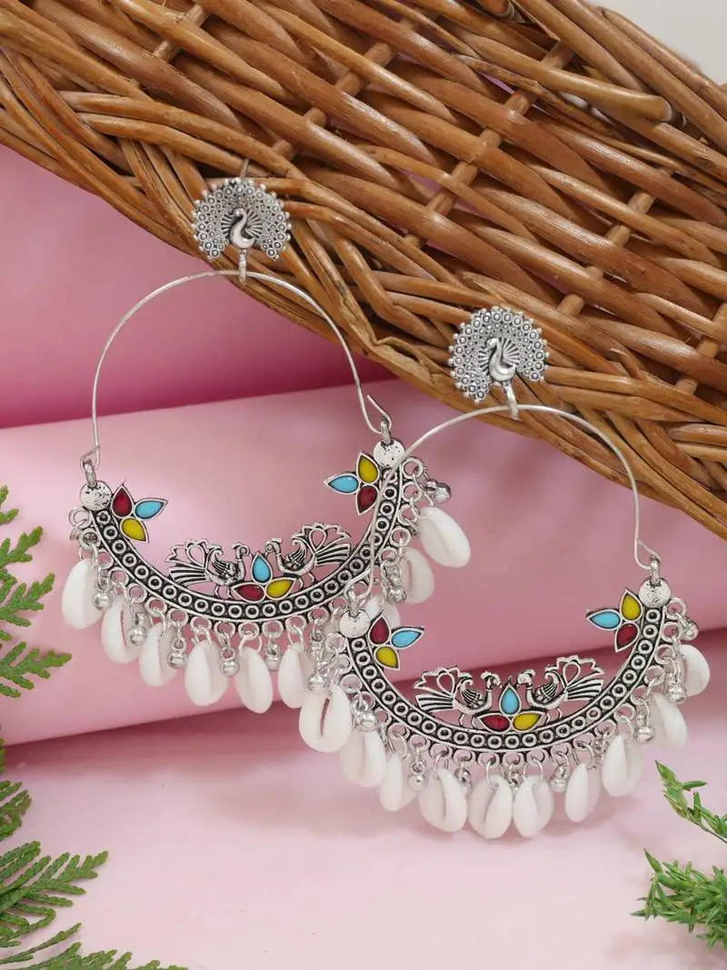 Traditional silver oxidised dangle earrings for women
