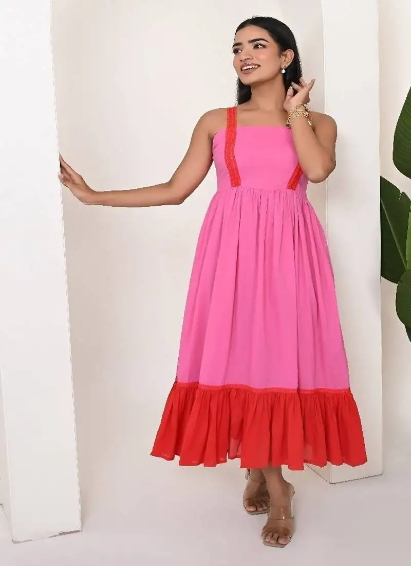 Red & pink cotton dress