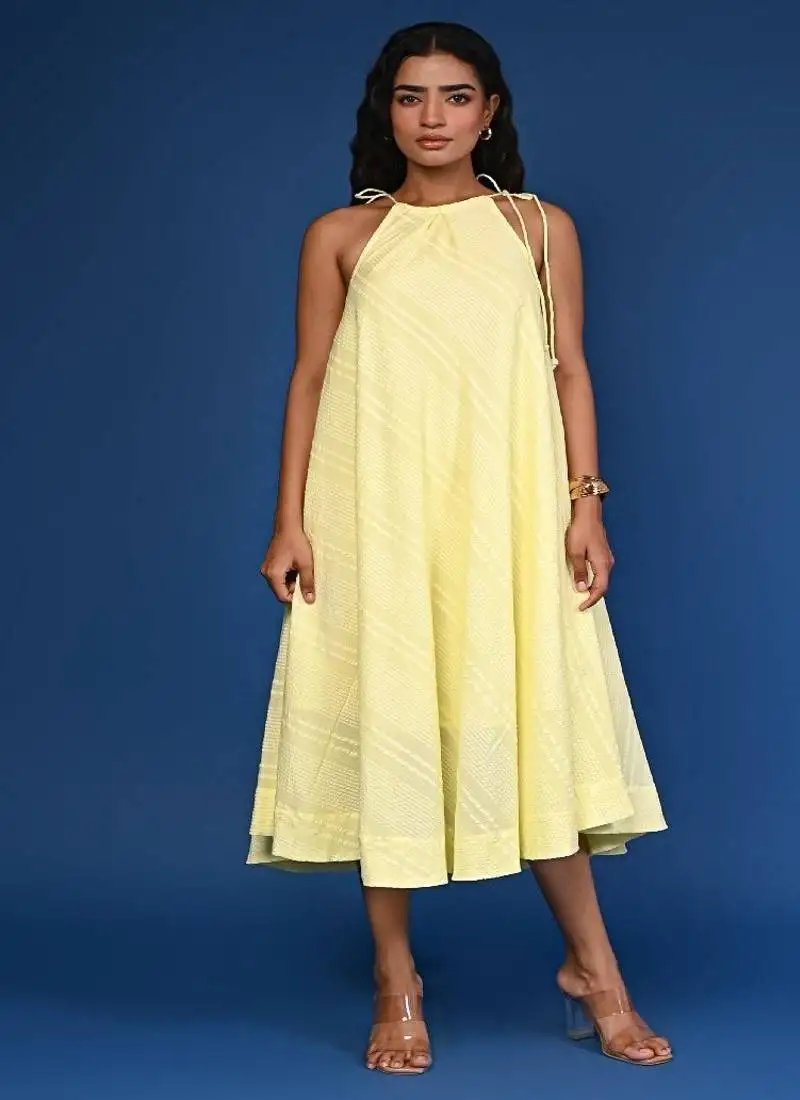 Yellow dobby cotton dress