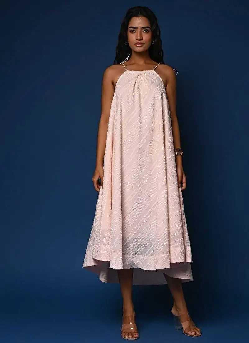 Peach dobby cotton dress