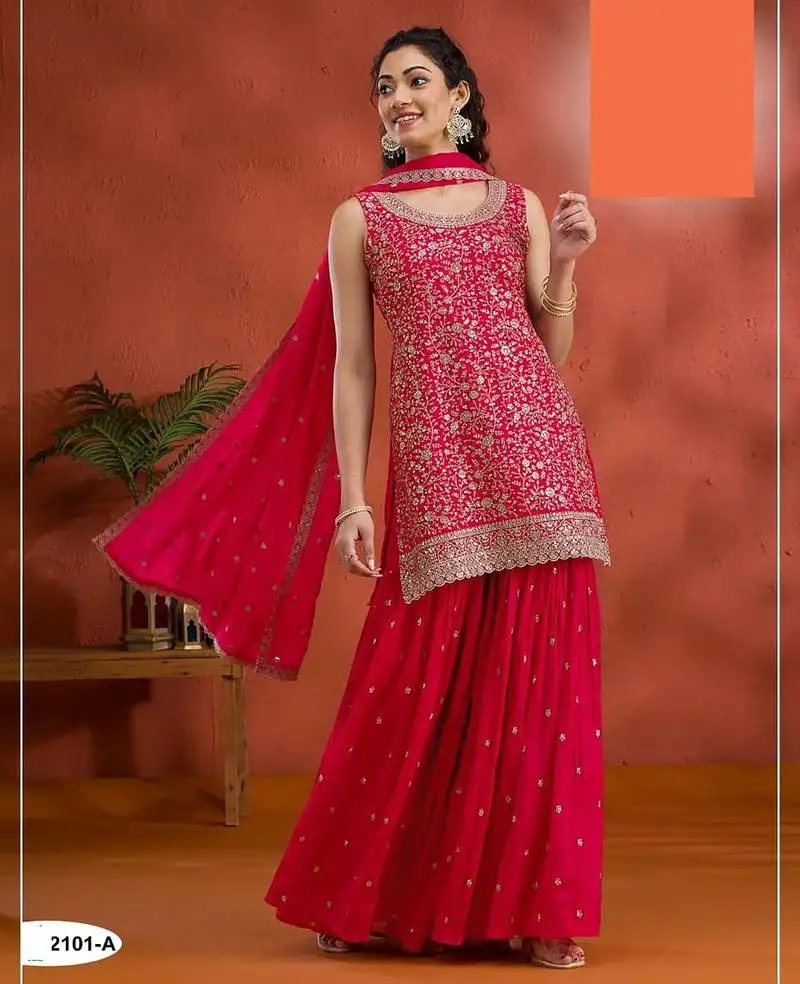 Pink georgette semi stitched wedding suits