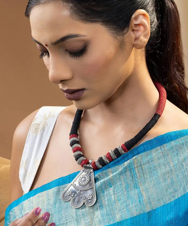 Oxidised silver textured pendant necklace