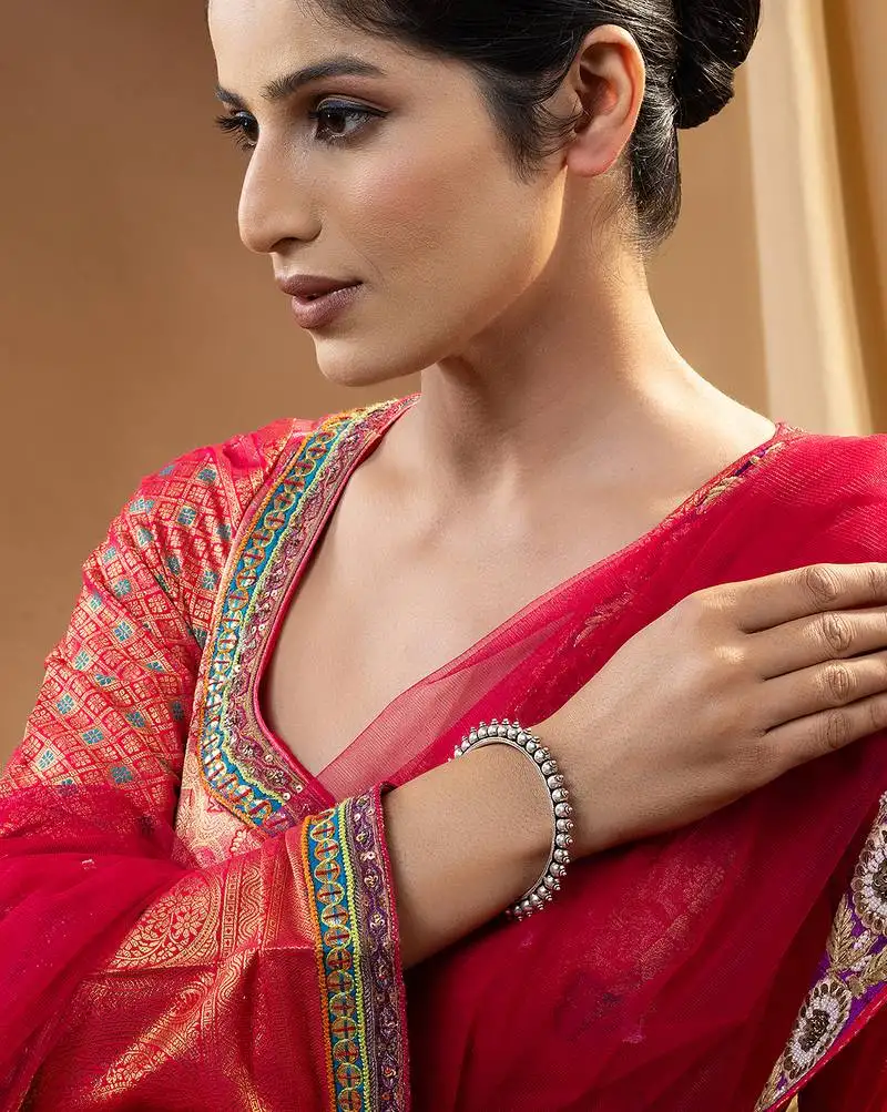 Traditional beaded oxidised silver kada